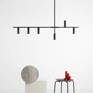 LUSTRA TREVO, 6 BRATE, 86 CM, NEAGRA, DIN METAL, STIL MODERN - Img 2