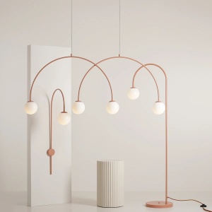 LUSTRA UNA L, 4 BRATE, 250 CM, CORAL, DIN STICLA SI METAL, STIL MODERN - Img 3