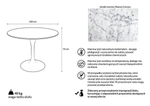 MASA ALBA TULIP MARBLE 100 CARRARA, CONFECTIONATA DIN MARMURA ITALIANA SI METAL, STIL MODERN - Img 4
