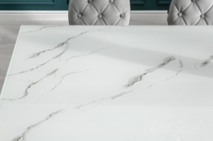 MASA DE LUX BAROCK 200CM, METAL ARGINTIU SI STICLA, CARE IMITA MARMURA - Img 4