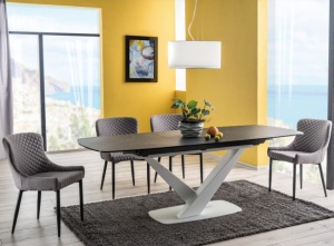 MASA DINING EXTENSIBILA CASSINO II CERAMIC, GRAFIT CU EFECT DE MARMURA/ALB MAT, DIN CERAMICA,STICLA SI MDF, STIL MODERN, SIGNAL - Img 1