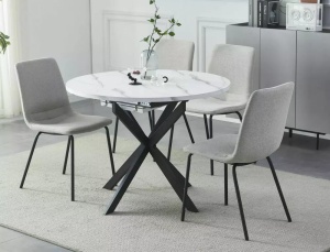 MASA DINING EXTENSIBILA GASTON, 100/135 CM, EFECT DE MARMURA ALBA/NEGRU, BLAT DIN MDF SI PICIOARE DIN METAL, STIL MODERN - Img 2