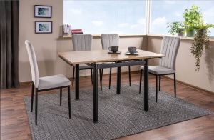 MASA DINING EXTENSIBILA GD-082, STEJAR/NEGRU MAT, 80(131)X80, DIN MDF, FURNIR SI METAL, STIL MODERN, SIGNAL - Img 1