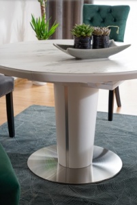 MASA DINING EXTENSIBILA ORBIT CERAMIC WHITE, EFECT DE MARMURA ALB/ALB MAT, DIN MDF, CERAMICA, METAL, STIL MODERN, SIGNAL - Img 4