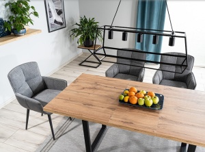 MASA DINING EXTENSIBILA VITO, 140/180 CM, STEJAR ARTISAN/NEGRU, BLAT DIN MDF, FURNIR SI PICIOARE DIN METAL, STIL MODERN - Img 2