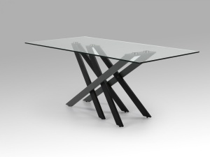 MASA DINING TAIMA, 180 CM, NEGRU MAT/GRI MAT/TRANSPARENT, BLAT DIN STICLA SI PICIOARE DIN METAL, STIL MODERN - Img 2