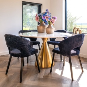 MASA DINING TENILLE, 130 CM, EFECT DE MARMURA ALBA/AURIU, DIN MARMURA ARTIFICIALA SI METAL, RICHMOND INTERIORS
