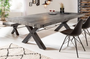 MASA DINING, THOR 200CM, COD 40442, METAL SI LEMN PIN GRI, DESIGN INDUSTRIAL