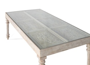 MASA ELEGANTA, CLASICA 200CM, ALB ANTICHIZAT, DIN LEMN DE MANGO SI STICLA, MODEL DEOSEBIT
