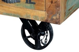 MASUTA DE CAFEA 110CM, MARO/NEGRU, DIN LEMN RECICLAT SI METAL, STIL VINTAGE/INDUSTRIAL - Img 6