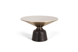 MASUTA DE CAFEA 76CM, ALB/NEGRU, DIN MARMURA SI METAL, STIL MODERN