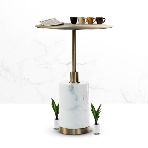 MASUTA DE CAFEA CALICE, EFECT DE MARMURA ALBA/AURIU MAT, 45 CM, DIN METAL SI MARMURA, STIL MODERN, ATR