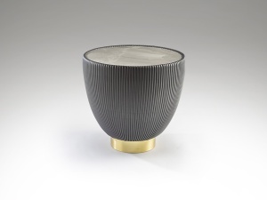 MASUTA DE CAFEA CANDY, 47 CM, EFECT DE MARMURA GRI/AURIU/GRI, BLAT DIN PIATRA SINTERIZATA SI PICIOR DIN PIELE SI METAL, STIL MODERN - Img 2