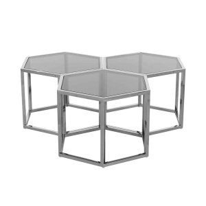 MASUTA DE CAFEA PENTA ARGINTIE, DIN METAL SI STICLA, STIL MODERN, B2 - Img 3