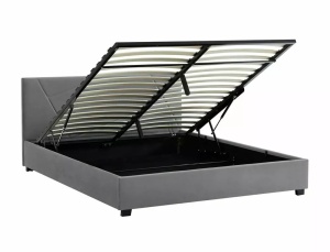 PAT DORMITOR COLUMBIA, CU SPATIU DE DEPOZITARE, 140 CM, GRI TAP 192, TAPITERIE DIN CATIFEA, STIL MODERN - Img 7