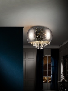 PLAFONIERA CAELUM, 40 CM, CROM/TRANSPARENT, DIN METAL SI STICLA, STIL MODERN
