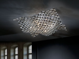 PLAFONIERA SATEN, 54 CM, CROM/TRANSPARENT, DIN METAL SI STICLA, STIL MODERN