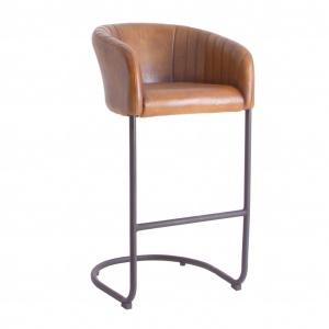 SCAUN ALMSTOCK REF. 27728, MARONIU, STIL VINTAGE, DIN FIER SI PIELE NATURALA, VIC