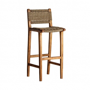 SCAUN BAR KAVALA REF. 28551, CULOARE NATURALA, STIL VINTAGE, DIN LEMN MASIV DE TEC SI FUNIE, VIC