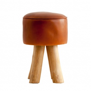 SCAUN BEALEA REF. 23784, CULOARE NATURALA, STIL VINTAGE, DIN LEMN MASIV DE ACCACIA SI PIELE, VIC
