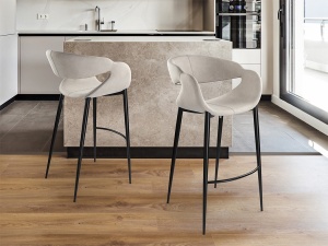 SCAUN DE BAR GIRO, 102 CM, BEJ/NEGRU MAT, TAPITERIE DIN STOFA FINA SI PICIOARE DIN METAL, STIL MODERN
