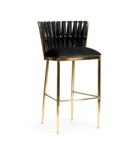 SCAUN DE BAR HORDIA, 70 CM, NEGRU/AURIU, TAPITERIE DIN CATIFEA SI PICIOARE DIN METAL, STIL MODERN, ATR - Img 2