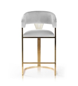 SCAUN DE BAR MARCILLE, 70 CM, GRI/AURIU, TAPITERIE DIN CATIFEA SI PICIOARE DIN METAL, STIL MODERN, ATR - Img 2