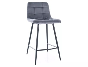 SCAUN DE BAR MILA H-2, GRI BLUVEL 14/NEGRU MAT, TAPITERIE DIN CATIFEA SI PICIOARE DIN METAL, STIL MODERN - Img 1
