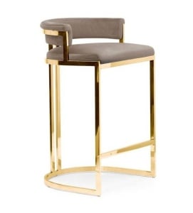 SCAUN DE BAR VEGAS, 60 CM, BEJ/AURIU, TAPITERIE DIN CATIFEA SI PICIOARE DIN METAL, STIL MODERN, ATR