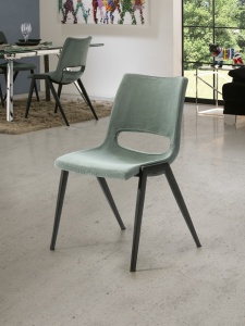 SCAUN DINING ALOHA, 85 CM, ALBASTRU/NEGRU MAT, TAPITERIE DIN STOFA FINA SI PICIOARE DIN METAL, STIL MODERN
