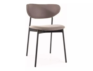 SCAUN DINING DAN, BEJ TAP. 221/NEGRU MAT, TAPITERIE DIN MICROFIBRA SI PICIOARE DIN METAL, STIL MODERN - Img 1