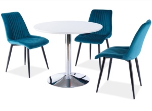 SCAUN DINING KIM, TURCOAZ BLUVEL 85/NEGRU MAT, TAPITERIE DIN CATIFEA SI PICIOARE DIN METAL, STIL MODERN - Img 2