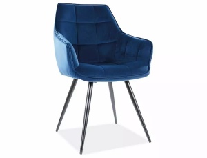 SCAUN DINING LILIA, BLEUMARIN BLUVEL 86/NEGRU MAT, TAPITERIE DIN CATIFEA SI PICIOARE DIN METAL, STIL MODERN - Img 1