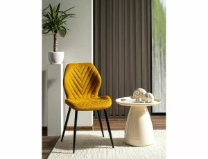 SCAUN DINING MIKE, CURRY 66/NEGRU MAT, TAPITERIE DIN STOFA SI PICIOARE DIN METAL, STIL MODERN - Img 1