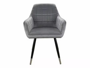 SCAUN DINING NUXE, GRI BLUVEL 14/NEGRU MAT/CROM, TAPITERIE DIN CATIFEA SI PICIOARE DIN METAL, STIL MODERN - Img 2