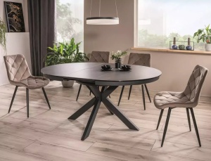 SCAUN DINING RALPH, BEJ BLUVEL 40/NEGRU MAT, TAPITERIE DIN CATIFEA SI PICIOARE DIN METAL, STIL MODERN - Img 6