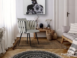 SCAUN DINING VENTURA, 77 CM, ALB/NEGRU, TAPITERIE DIN CATIFEA SI PICIOARE DIN METAL, STIL MODERN - Img 4