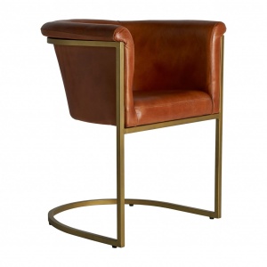 SCAUN GALVESTON REF. 29207, MARONIU, AURIU, STIL VINTAGE, DIN PIELE NATURALA SI FIER, VIC