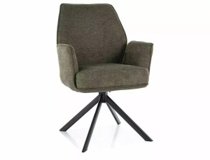SCAUN PIVOTANT HUGO, OLIVE 77/NEGRU MAT, TAPITERIE DIN STOFA BREGO SI PICIOARE DIN METAL, STIL MODERN - Img 1