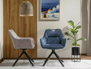 SCAUN PIVOTANT REMO, BLEUMARIN 86/NEGRU MAT, TAPITERIE DIN STOFA BREGO SI PICIOARE DIN METAL, STIL MODERN - Img 3