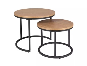 SET 2 MASUTE DE CAFEA AMARO, 43/53 CM, STEJAR/NEGRU, BLAT DIN MDF SI CADRU DIN METAL, STIL MODERN - Img 1