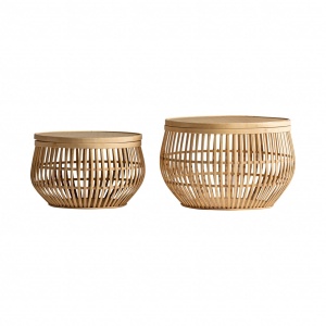 SET 2 MASUTE DE CAFEA KONJIC REF. 28855, DIN RATTAN, METAL SI PLACAJ, STIL VINTAGE, VIC