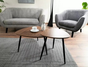 SET 2 MASUTE DE CAFEA TWIN, 40/60 CM, NUC/NEGRU, BLAT DIN MDF, FURNIR NATURAL SI CADRU DIN METAL, STIL MODERN - Img 1