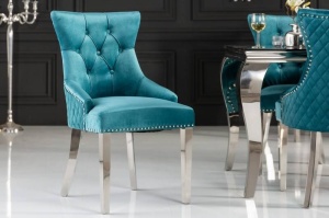 SET 2 SCAUNE, DE LUX, CASTLE, DIN CATIFEA TURCUOAZ SI METAL INOXIDABIL, DESIGN BAROC, ARTIM GROUP - Img 2