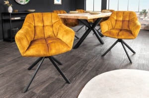 SET 2 SCAUNE DINING ROTATIV, PAPILON, CATIFEA GALBEN MUSTAR, STIL RETRO, ARTIM GROUP SELECTION