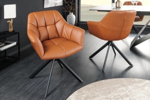 SET 2 SCAUNE ROTATIVE, PAPILLON, 180 GRADE, DIN PIELE SI SUPORT METAL, CONIAC, ARTIM GROUP SELECTION