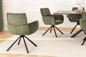 SET 2 SCAUNE ROTATIVE, UNIQUE, 180 GRADE, DIN MATERIAL CHENILLE VERDE SI PICIOARE METAL, ARTIM GROUP SELECTION