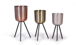 SET 3 GHIVECE CU SUPORT BIRD 6146, MULTICOLORE/NEGRE, DIN METAL G&C