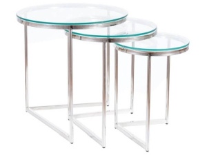 SET 3 MASUTE DE CAFEA TRINITY, TRANSPARENT/CROM, BLAT DIN STICLA SECURIZATA SI CADRU DIN METAL, STIL MODERN - Img 2