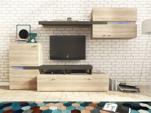 SET MODULAR LIVING CU LED JET GRAFIT/STEJAR SONOMA - DESIGN MODERN